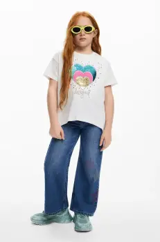 Desigual tricou de bumbac pentru copii culoarea alb, 25SGTK01 imagine