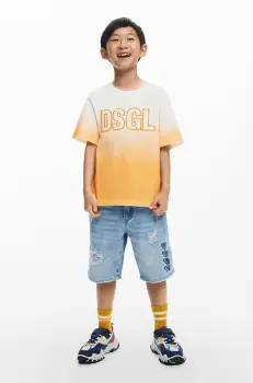 Desigual tricou de bumbac pentru copii culoarea portocaliu, modelator, 25SBTK13 imagine