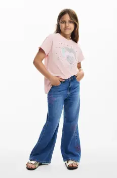 Desigual tricou de bumbac pentru copii culoarea roz, 25SGTK01 imagine