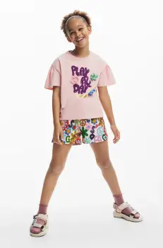 Desigual tricou de bumbac pentru copii culoarea roz, 25SGTK03 imagine