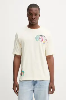 Desigual tricou din bumbac BCN culoarea bej, cu imprimeu, 25WMTK11 imagine