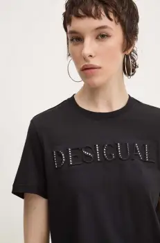 Desigual tricou din bumbac BRANDY femei, culoarea negru, 24WWTK24 imagine