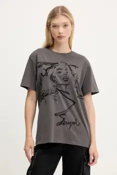 Desigual tricou din bumbac BUDAPEST culoarea gri, 25WWTK47 imagine