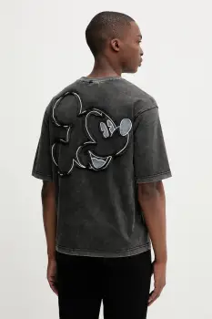 Desigual tricou din bumbac CARDIFF MICKEY culoarea gri, cu imprimeu, 25WMTK23 imagine