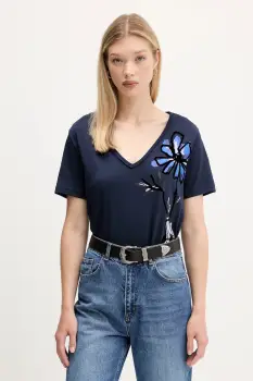 Desigual tricou din bumbac DUMAS culoarea bleumarin, 25WWTK28 imagine