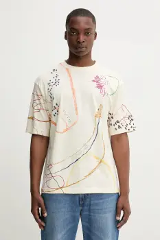 Desigual tricou din bumbac JHON culoarea bej, cu model, 25WMTK03 imagine