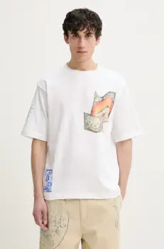 Desigual tricou din bumbac KIKO barbati, culoarea alb, cu imprimeu, 25SMTK23 imagine