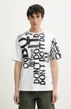 Desigual tricou din bumbac LONDON barbati, culoarea alb, cu imprimeu, 25SMTK12 imagine