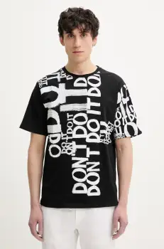 Desigual tricou din bumbac MAN MILAN barbati, culoarea negru, modelator, 25SMTK20 imagine