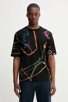 Desigual tricou din bumbac MATARO culoarea negru, cu model, 25WMTK12 imagine