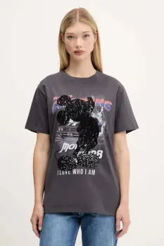 Desigual tricou din bumbac MICKEY LACE culoarea gri, 25WWTK56 imagine