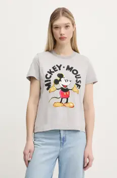 Desigual tricou din bumbac MICKEY MOUSE femei, culoarea gri, 25SWTKAI imagine