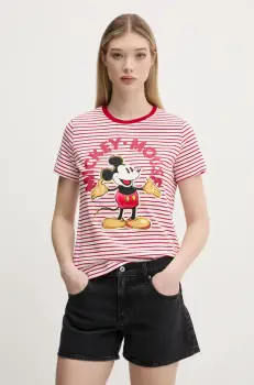 Desigual tricou din bumbac MICKEY MOUSE femei, culoarea rosu, 25SWTKAI imagine