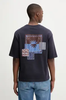 Desigual tricou din bumbac PALMA culoarea bleumarin, cu imprimeu, 25WMTK10 imagine