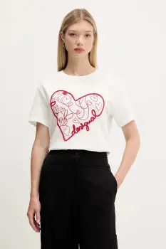 Desigual tricou din bumbac ROMA culoarea alb, 25WWTK50 imagine