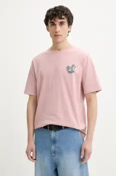 Desigual tricou din bumbac ROSA barbati, culoarea roz, cu imprimeu, 25SMTK21 imagine