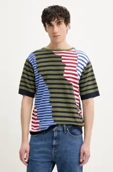 Desigual tricou din bumbac TERRANOVA barbati, culoarea verde, modelator, 25SMTF04 imagine