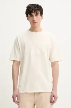 Desigual tricou din bumbac WASHINGTONEC barbati, culoarea bej, cu imprimeu, 25SMTK14 imagine