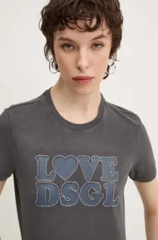 Desigual tricou LOVE femei, culoarea gri, 24WWTK85 imagine