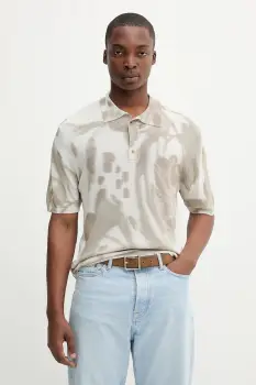 Desigual tricou polo FLOWER culoarea gri, cu imprimeu, 25WMTF02 imagine