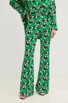 DIANE VON FURSTENBERG pantaloni femei, culoarea verde, evazati, high waist, DVFPL4S001 imagine
