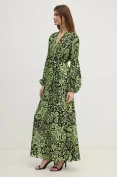 DIANE VON FURSTENBERG rochie din amestec de matase culoarea verde, maxi, drept, DVFDL4S031 imagine