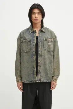 Dickies geaca din denim Houston Ls Shirt Yellow Fade Indigo barbati, culoarea albastru marin, de tranzitie, DK0A4YF5K581 imagine