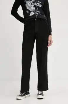 Dickies pantaloni de catifea cord CORDUROY CARPENTER culoarea negru, drept, high waist, DK0A863Z imagine