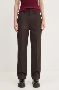 Dickies pantaloni femei, culoarea maro, drept, high waist imagine