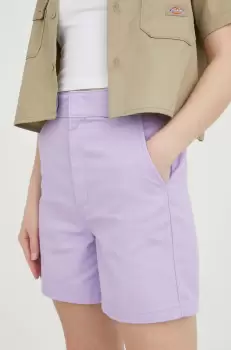 Dickies pantaloni scurti femei, culoarea violet, neted, high waist imagine