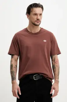 Dickies tricou din bumbac barbati, culoarea maro, neted, DK0A4XDBK471 imagine