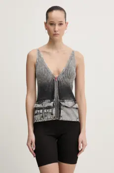 Diesel bluza din bumbac M-MELLY KNITWEAR femei, culoarea gri, neted, A16896.0QMAN imagine