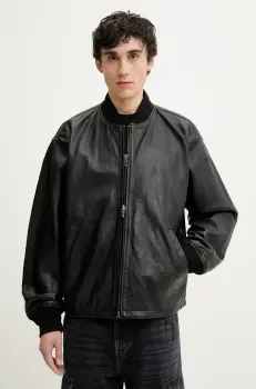 Diesel geaca bomber de piele L-KHAT JACKET culoarea negru, de tranzitie, oversize, A16865.0PFAH imagine
