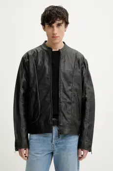 Diesel geaca de piele L-KRIXY JACKET culoarea negru, de tranzitie, oversize, A16866.0EPAU imagine