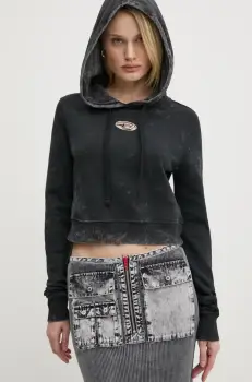 Diesel hanorac de bumbac F-SLIMMY-HOOD-P5 SWEAT-SHIRT femei, culoarea negru, cu gluga, modelator, A14492.0IPAC imagine