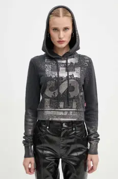 Diesel hanorac de bumbac F-SLIMMY-HOOD-P6 femei, culoarea gri, cu gluga, cu imprimeu, A14969.0AJEA imagine