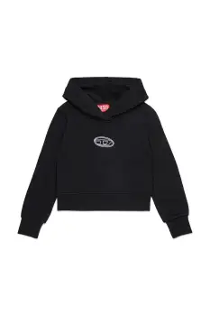 Diesel hanorac de bumbac pentru copii SASYHOOD SWEAT-SHIRT culoarea negru, cu gluga, cu imprimeu, J02416 imagine
