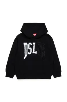 Diesel hanorac de bumbac pentru copii SBOXTHOOD OVER SWEAT-SHIRT culoarea negru, cu gluga, cu imprimeu, J02226 imagine