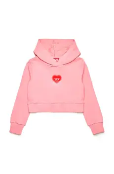 Diesel hanorac de bumbac pentru copii SCUOREHOOD SWEAT-SHIRT culoarea roz, cu gluga, cu imprimeu, J02229 imagine