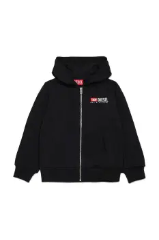 Diesel hanorac de bumbac pentru copii SDROPSHOODZ OVER SWEAT-SHIRT culoarea negru, cu gluga, cu imprimeu, J02484 imagine