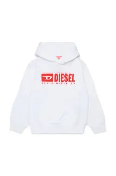 Diesel hanorac de bumbac pentru copii SGINNHOODL5 OVER SWEAT-SHIRT culoarea alb, cu gluga, cu imprimeu, J02042 imagine