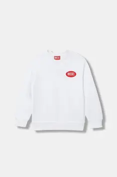 Diesel hanorac de bumbac pentru copii SPATCH OVER SWEAT-SHIRT culoarea alb, cu imprimeu, J02482 imagine