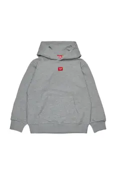 Diesel hanorac de bumbac pentru copii SXGINHOOD OVER SWEAT-SHIRT culoarea gri, cu gluga, melanj, J02502 imagine