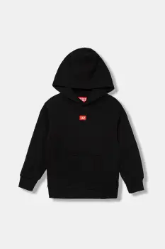 Diesel hanorac de bumbac pentru copii SXGINHOOD OVER SWEAT-SHIRT culoarea negru, cu gluga, melanj, J02502 imagine