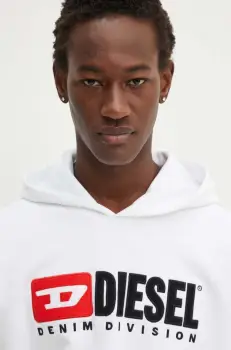 Diesel hanorac de bumbac S-BOXT-HOOD-DIV barbati, culoarea alb, cu gluga, cu imprimeu, A14945.0GEAD imagine