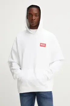 Diesel hanorac de bumbac S-BOXT-HOOD-LAB barbati, culoarea alb, cu gluga, cu imprimeu, A14949.0ILAC imagine