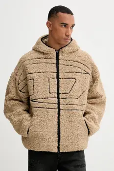 Diesel hanorac fleece S-ZAT culoarea bej, cu gluga, cu imprimeu, A18947.0KIBT imagine