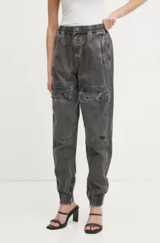 Diesel pantaloni de bumbac P-RIDE-Q3 TROUSERS culoarea gri, fason cargo, high waist, A17383.0NJBP imagine