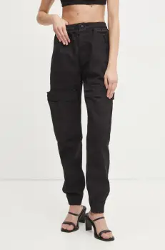 Diesel pantaloni de bumbac P-RIDE-Q3 TROUSERS culoarea negru, fason cargo, high waist, A17383.0NJBP imagine