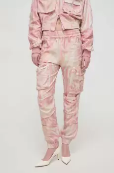 Diesel pantaloni femei, culoarea roz, fason cargo, high waist imagine